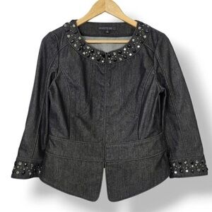 Lafayette 148-Denim Peplum Jacket w/beads, Black, Size 14, EUC